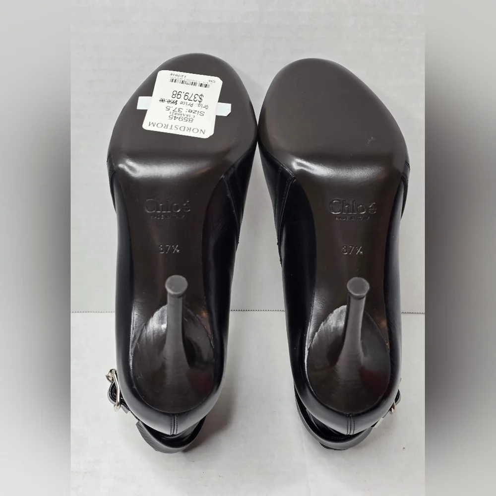 NWT Chloe Black Leather Ankle Booties, Sz 37.5 - Picture 7 of 8